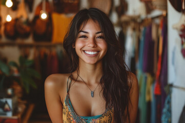 Fototapeta premium Woman smiling in a shop.
