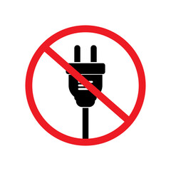 Forbidden to use power plug icon electricity cable ban