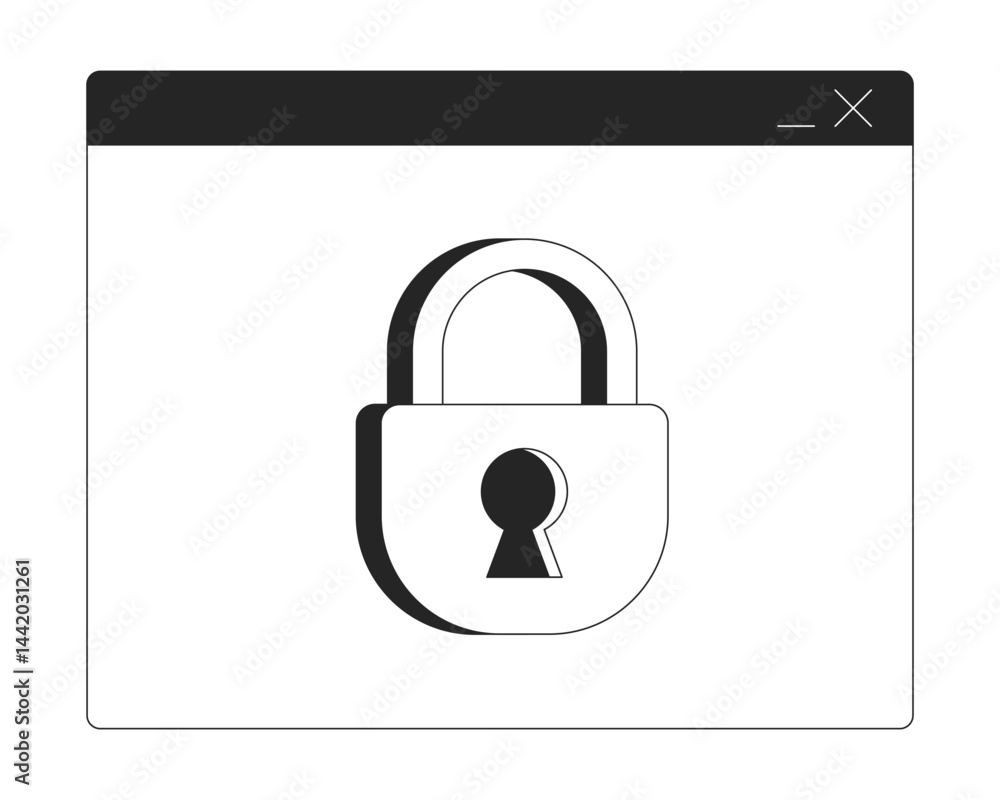Aufkleber secure browser window with padlock 2d line object. web privacy protection. user security. protected 