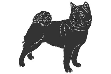 Cute Dog Silhouette – Vector Illustration of Fluffy Dog with Curled Tail

