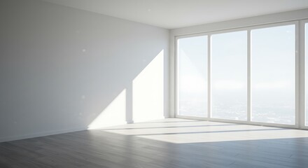 New empty room with clean windows and white walls