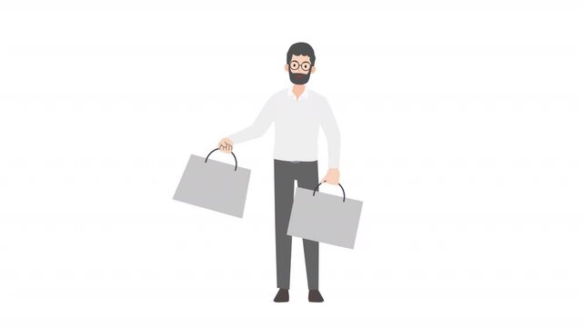 Man holding shopping bag cartoon animation