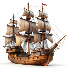 Vintage Pirate Ship Isolated on White