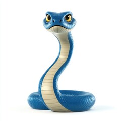 Fototapeta premium Cartoonish blue snake with a fierce expression.