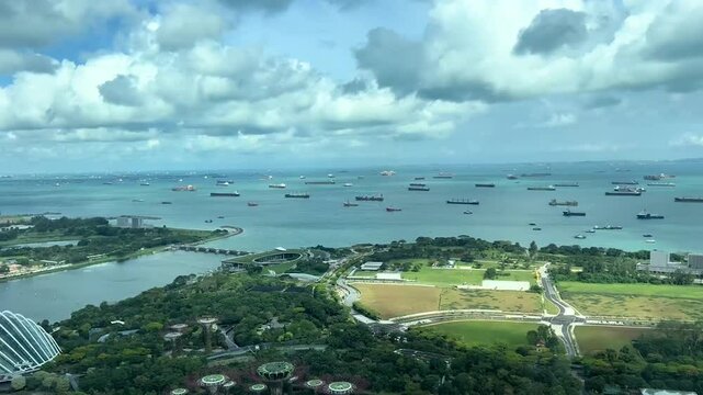 Timelapse of Ships Anchored in the Strait of Malacca at Dawn