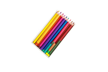 Vibrant colored pencils in a box ready for art bright hues clean white background top view