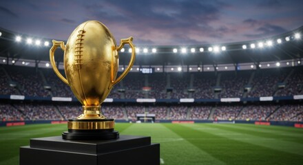 Golden Rugby Trophy in Stadium: A Celebration of Victory and Championship