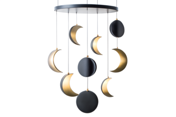 Celestial moon phase pendant fixture design element isolated on transparent background.