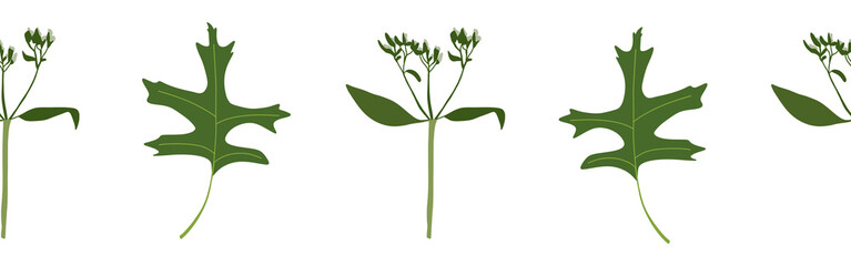 Leaves and flower border on a white background. Hand-drawn illustration. Perfect for spring and summer.	