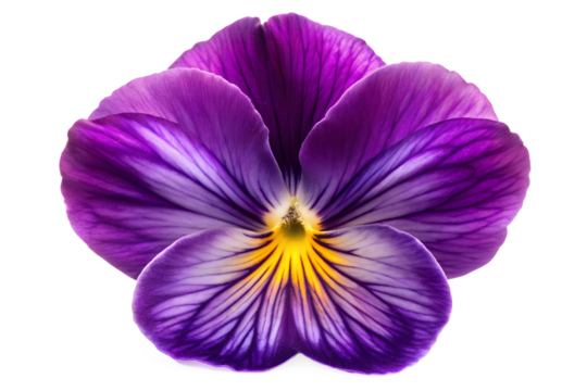 Close up of a purple pansy bloom in vivid colors isolated on transparent background.
