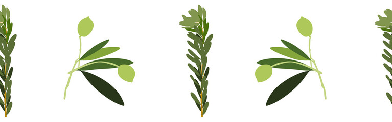  Border leaves and berries on a white background. Hand-drawn illustration. Perfect for spring and summer.