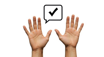 Isolated Hands and Bubble with Check Mark - Agreement