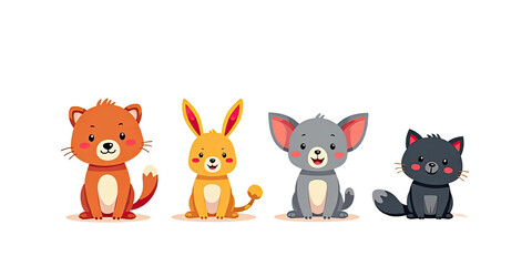 Obraz premium Adorable Cartoon Pets: Cat, Dog, Bunny - Minimalist style