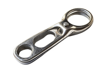 Sleek metallic clamp detail shot industrial design smooth curves and precise engineering isolated on