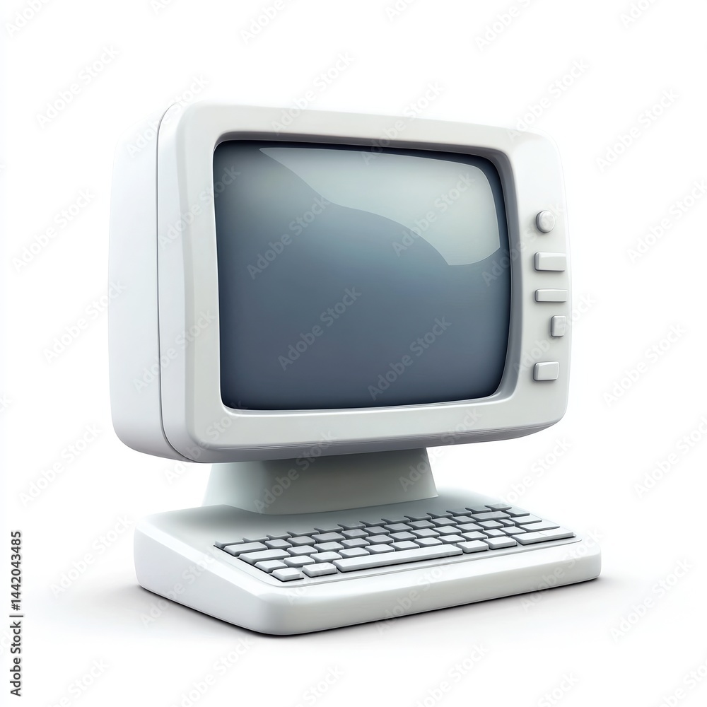 Poster retro-styled computer monitor and keyboard combination.