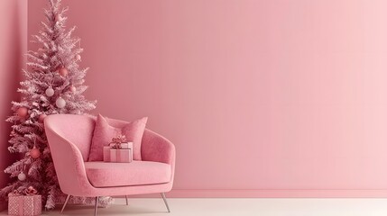 Pink Christmas Room Decor Elegant Pink Armchair Gifts and Festive Tree