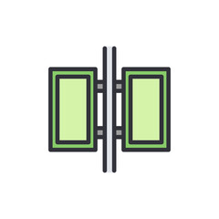 Exhibition banner colored icons, minimalist vector illustration ,simple transparent graphic element .Isolated on white background