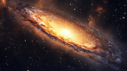 Fototapeta premium Stunning high-resolution image of a spiral galaxy in deep space with bright core and surrounding stars showcasing cosmic beauty and the universe's vastness