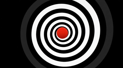 Naklejka premium Black and white circular pattern with a red dot in the center. the pattern is made up of multiple concentric circles, with the outermost circle being the largest and the innermost being the smallest.