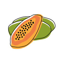 Papaya Cute Hand Drawn Fruit Illustration in Soft Color Style and One Line Art Stlyle