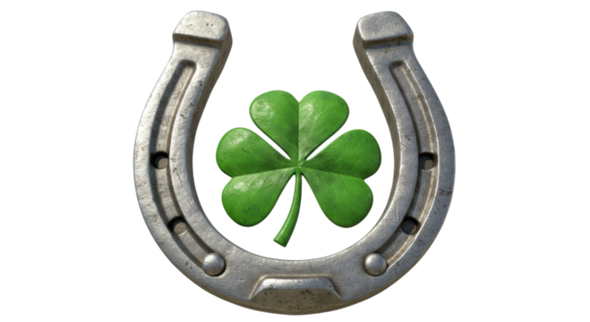 Isolated Horseshoe and Shamrock Symbolizing Luck - Powered by Adobe