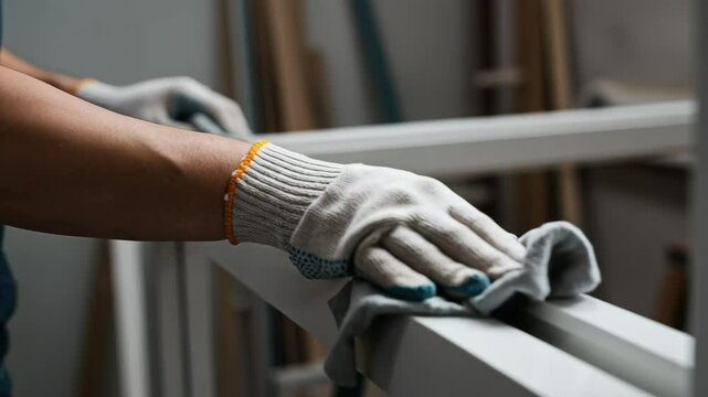 Cleaning a plastic frame in a workshop