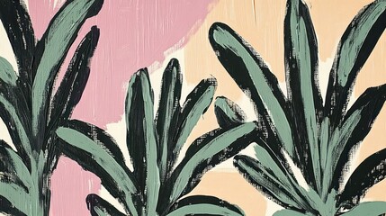 Obraz premium A vibrant abstract design featuring tropical leaves against pastel backgrounds.