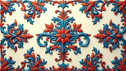 Elegant floral damask pattern, intricate design, fabric, elegant