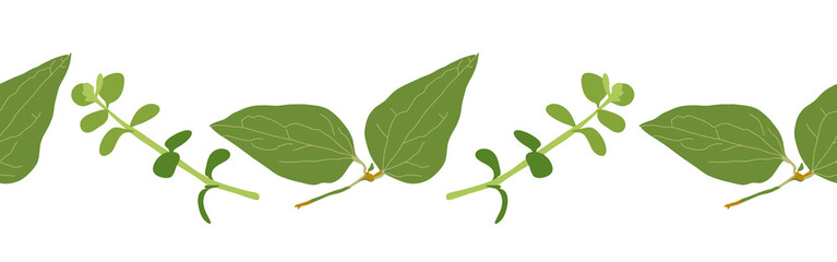 Leaves border on a white background. Hand-drawn illustration. Perfect for spring and summer.	