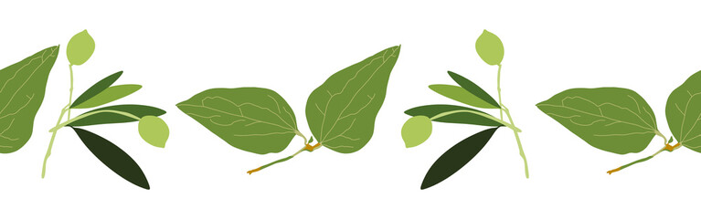 Border leaves and berries on a white background. Hand-drawn illustration. Perfect for spring and summer.	