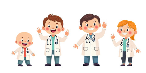 Obraz premium Happy Kids Doctors Illustration - Diversity and Inclusion
