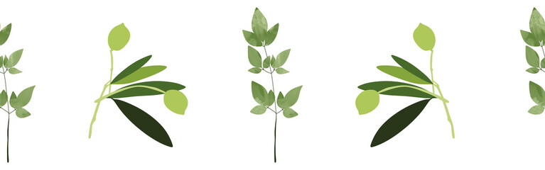 Border leaves and berries on a white background. Hand-drawn illustration. Perfect for spring and summer.	