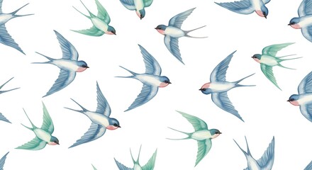 Fototapeta premium Azure Flight: A Watercolor Symphony AI Generated