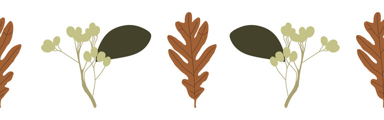 Border leaves and berries on a white background. Hand-drawn illustration. Perfect for spring and summer.	