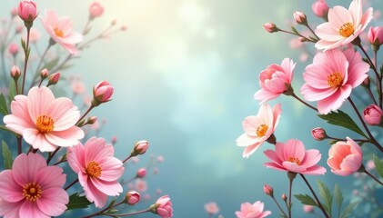 Naklejka premium Delicate floral tapestry, pastel palette, soft focus, texture, summer, botanical