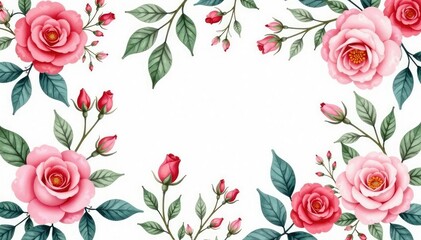Delicate watercolor floral wallpaper pattern, blooming roses and leaves , vintage, texture