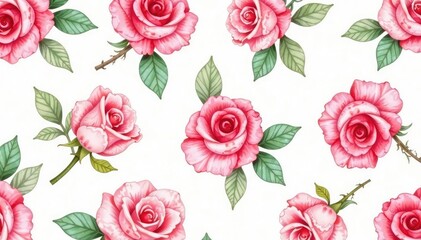 Delicate watercolor roses in a repeating pattern , design, botanical, rose pattern