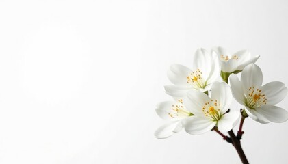 Obraz premium Delicate white blossoms against pure white backdrop, wallpaper, macro, plant