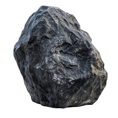 Obraz premium A large black boulder rock stands isolated against a transparent background, big black boulder rock isolated on transparent background