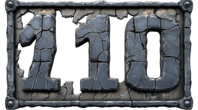 Rough stone numbers with cracks and texture details. transparent PNG