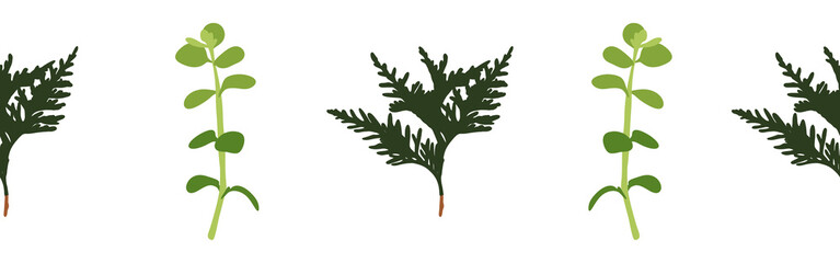 Leaves border on a white background. Hand-drawn illustration. Perfect for spring and summer.	