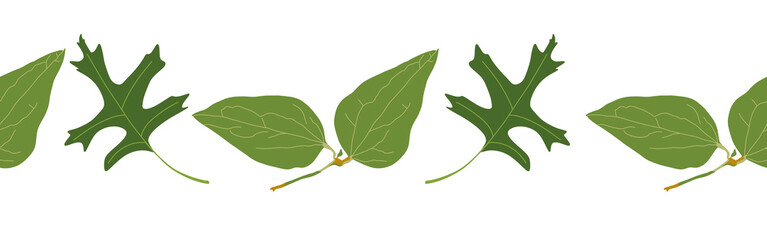 Leaves border on a white background. Hand-drawn illustration. Perfect for spring and summer.	