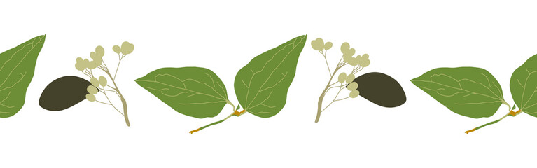 Border leaves and berries on a white background. Hand-drawn illustration. Perfect for spring and summer.	