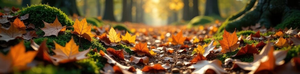 Forest floor covered in fallen leaves and twigs, nature, landscape