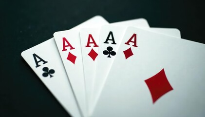 Four aces fanned out, showcasing the card suits , background, spades