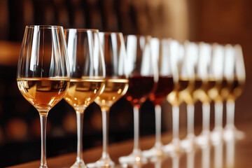 Row of wine glasses for tasting event