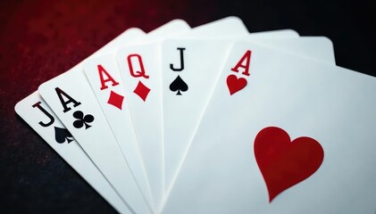 Four aces fanned out, showcasing their details , black, casino