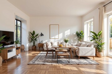 Cozy Living Room with Natural Light and Indoor Plants for Relaxation