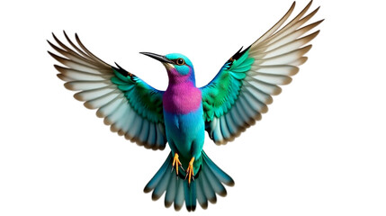 Fototapeta premium Lilac breasted Roller gracefully soaring with vibrant plumage in full flight