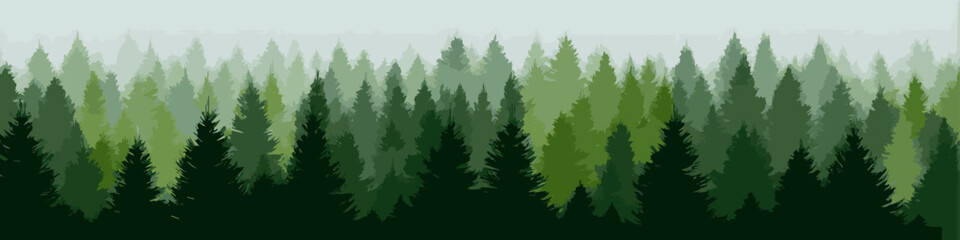 Fototapeta premium Lush green forest with varying tree silhouettes creates serene atmosphere